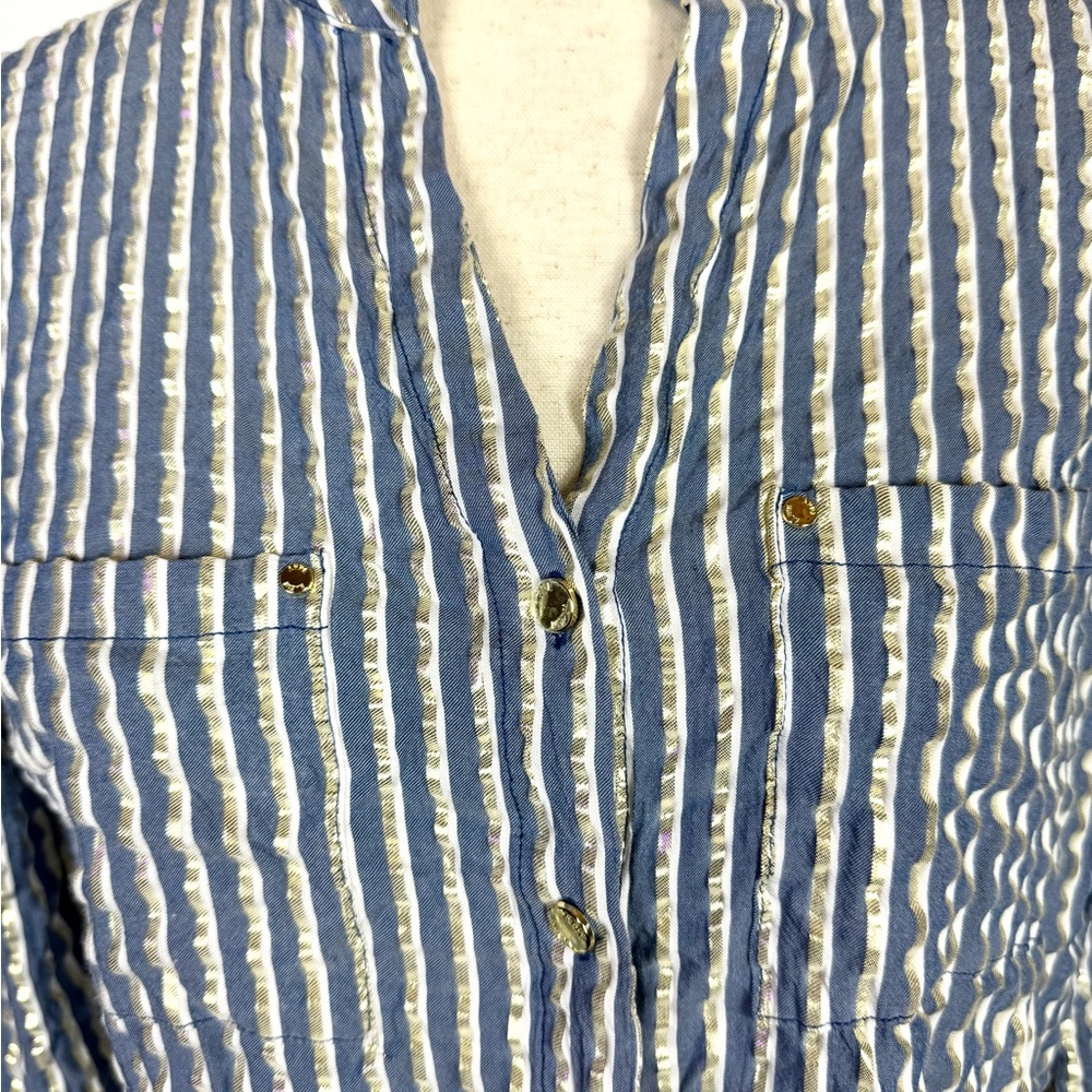 Anne Klein Striped Button-Down Blouse - Picture 3 of 8